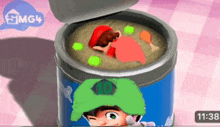 a can of soup with a picture of a person in it