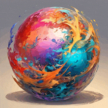 a painting of a colorful sphere with a blue ball in the center