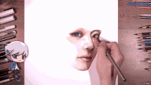 a drawing of a person 's face with the words crazy arcade on the bottom right