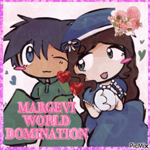 a picture of a girl and a boy with the words margevi world domination