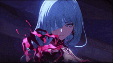 a girl with blue hair and a bandage on her face says phroteva