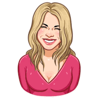 a cartoon drawing of a woman in a pink top smiling