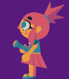 a cartoon character with a purple background and a heart on her shirt