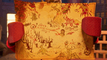 a person is holding a treasure map that has a red circle on it