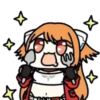 a cartoon girl is holding a fork and spoon in her hands and making a face .