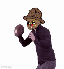 a man wearing a hat and glasses is throwing a mushroom