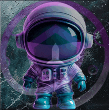 a picture of an astronaut with a purple helmet and a purple background