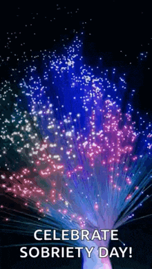 a fireworks display with the words `` celebrate sobriety day ''