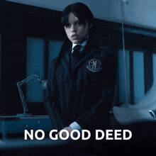 a picture of a girl in a school uniform with the words goes unpunished below her