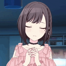 a girl with her eyes closed wearing a choker