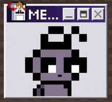 a pixel art drawing of a person with the words game me box below