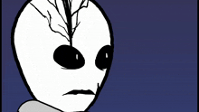 a cartoon of a man in a blue jacket standing next to a skeleton
