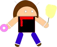 a robot with a donut and cotton candy in his hand