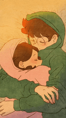 a drawing of a boy and a girl hugging