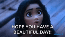 a cartoon character from the movie moana is saying `` hope you have a beautiful day '' .