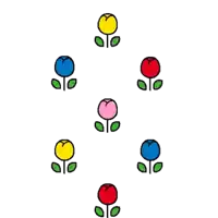 a pattern of colorful flowers with green leaves