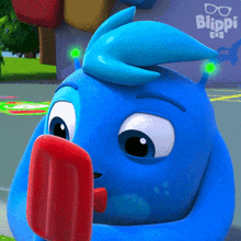 Licking Popsicle Blue GIF - Licking Popsicle Blue Blippi Wonders - Educational Cartoons For Kids GIFs