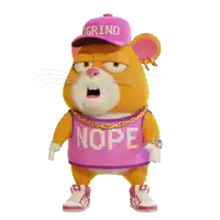 a hamster wearing a pink shirt that says nope on it