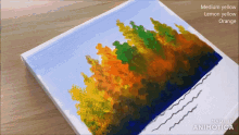 a painting of trees with the words medium yellow lemon yellow and orange on the bottom