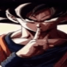 goku from dragon ball z is holding his finger to his mouth .