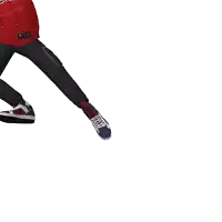 a cartoon character wearing a red nike air hoodie and black pants