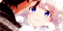 a boy and a girl are looking at each other and the girl is smiling
