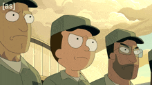 a group of cartoon soldiers are standing next to each other with the letters [ as ] on the bottom