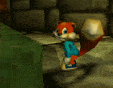 a cartoon squirrel is standing in front of a large machine