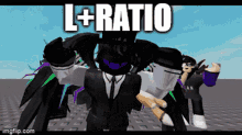 a group of roblox characters are standing next to each other with the caption l + ratio