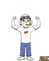 a cartoon character is wearing a shirt that says ' zhot ' on it