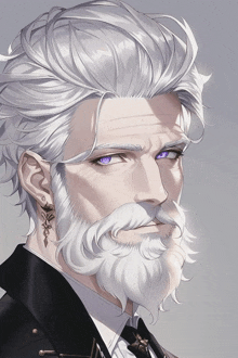 a man with a beard and purple eyes is wearing earrings