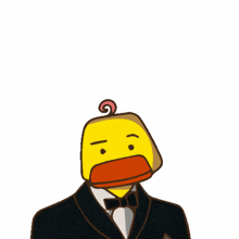 a cartoon duck in a tuxedo holding a bitcoin