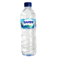 a bottle of sam99 water has a blue lid