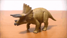 a triceratops toy is standing on a table