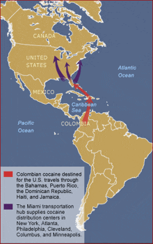 a map showing where colombian cocaine is being shipped