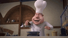 a cartoon chef is cooking in a kitchen