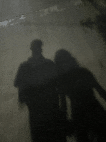 the shadows of a man and a woman are visible on a wall