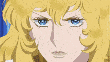 a woman with blonde hair and blue eyes is wearing a gold uniform