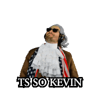 a man wearing a wig and sunglasses with the words ts so kevin behind him