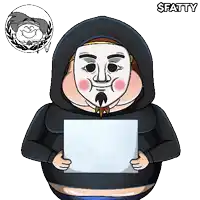 a cartoon character holding a piece of paper with the words trust the $ fatty