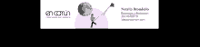 a business card for natalia brondello shows a person flying a kite in front of a full moon