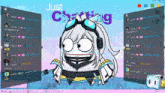 a screen shot of a cartoon character with the words just chatting in the background