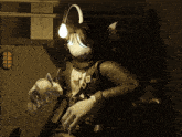 a cartoon character is holding a small rabbit in his hands