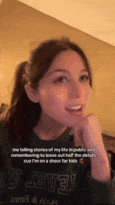 a woman is talking about her life in public and remembering to leave out half the details