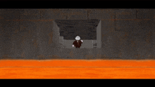 a cartoon of a man standing in a room with a red floor