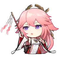 a girl with pink hair and purple eyes is holding a red stick