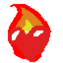 a pixel art of a red heart with a yellow flame on top