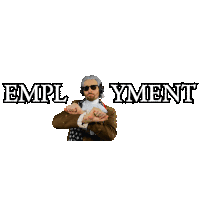 a man covering his face with his hands and the word emplyment behind him