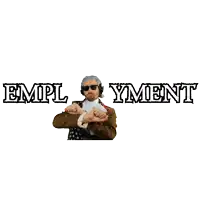 a man covering his face with his hands and the word emplyment behind him