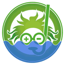 a green and blue circle with a scuba mask and sunglasses